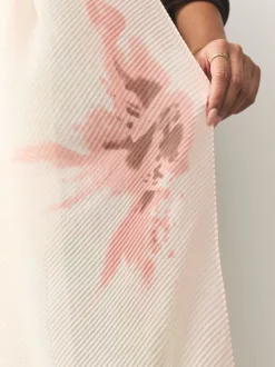 Roze met bloemenprint - Dunne plissé sjaal