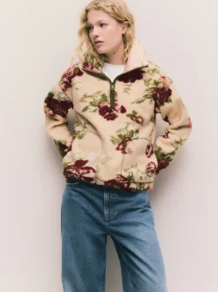 Roze met bloemenprint - Soft Touch Knusse Teddy Borg Kwartrondrits Fleece