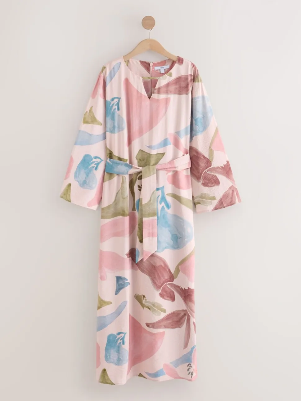 Roze met bloemenprint - V-Neck 3/4 Length Sleeve Maxi Kaftan Dress