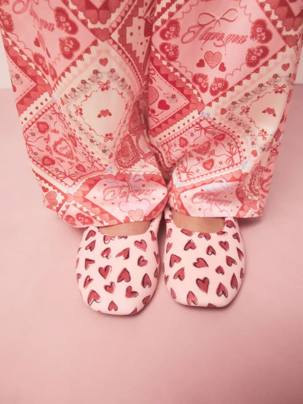 Roze met hartjes - Ballerinapantoffels