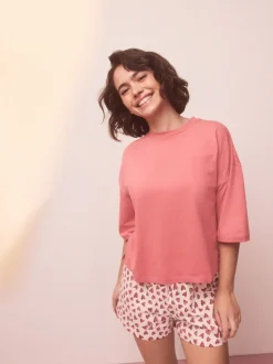 Roze met hartjesprint - Korte katoenen pyjama