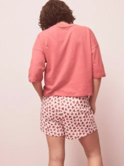 Roze met hartjesprint - Korte katoenen pyjama