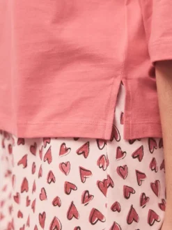 Roze met hartjesprint - Korte katoenen pyjama