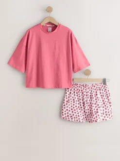 Roze met hartjesprint - Korte katoenen pyjama