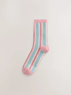Roze met meerdere strepen - Set van 4 paar enkelsokken