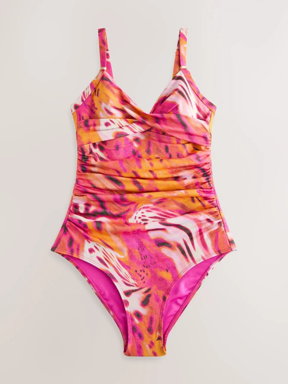 Roze metallic dierenprint - Vormgevend badpak met buikcorrectie