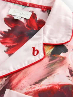 Roze rood gebloemd - B by Ted Baker - Satijnen pyjama met knopen