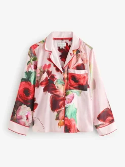 Roze rood gebloemd - B by Ted Baker - Satijnen pyjama met knopen