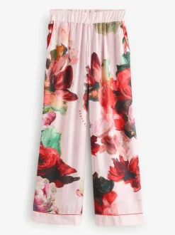 Roze rood gebloemd - B by Ted Baker - Satijnen pyjama met knopen