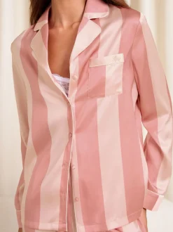 Roze streep - Lipsy Relaxed satijnen pyjamaset met lange mouwen en print