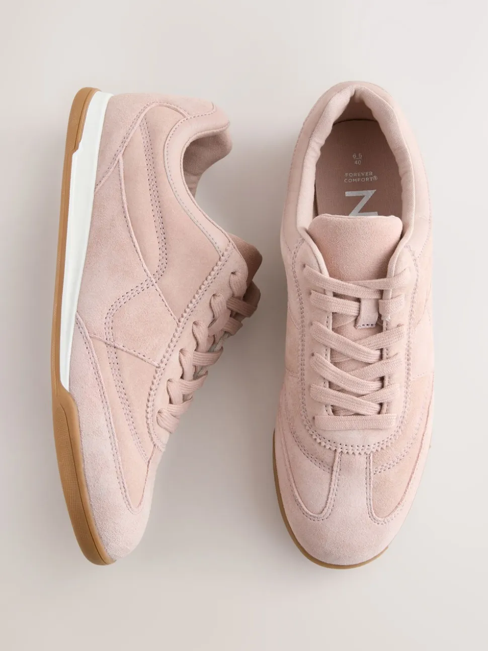 Roze suède - Leather Stitch Panel Detail Lace Up Trainers