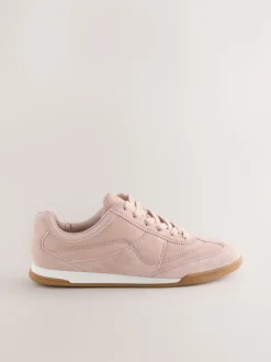 Roze suède - Leather Stitch Panel Detail Lace Up Trainers