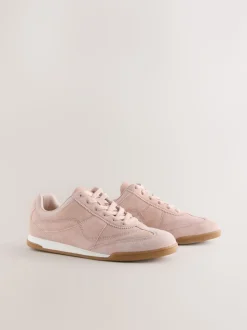 Roze suède - Leather Stitch Panel Detail Lace Up Trainers