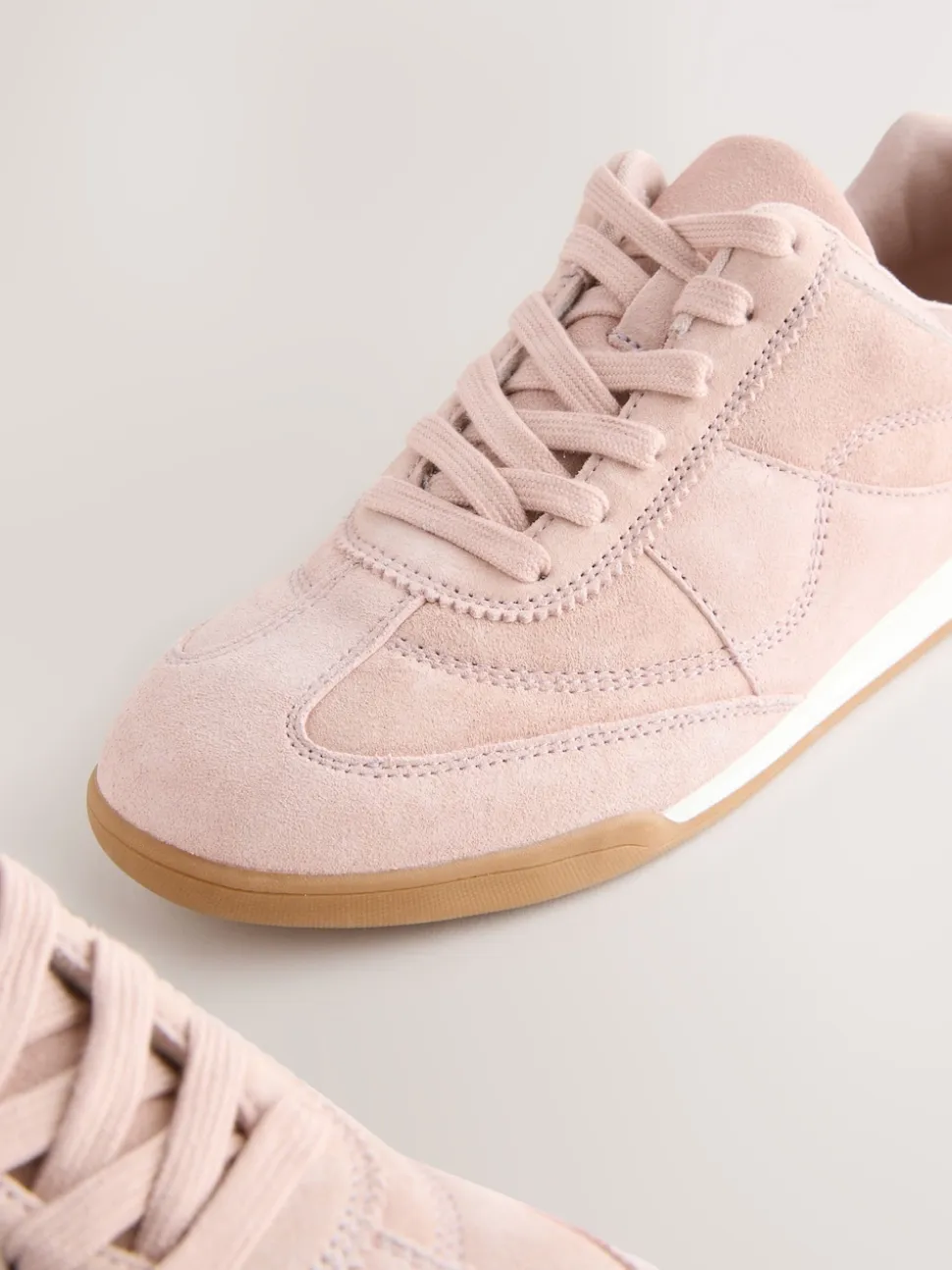 Roze suède - Leather Stitch Panel Detail Lace Up Trainers