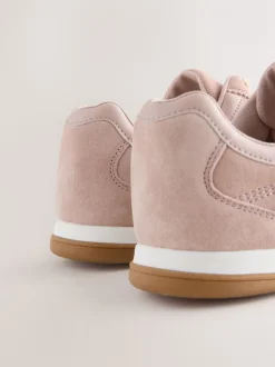Roze suède - Leather Stitch Panel Detail Lace Up Trainers