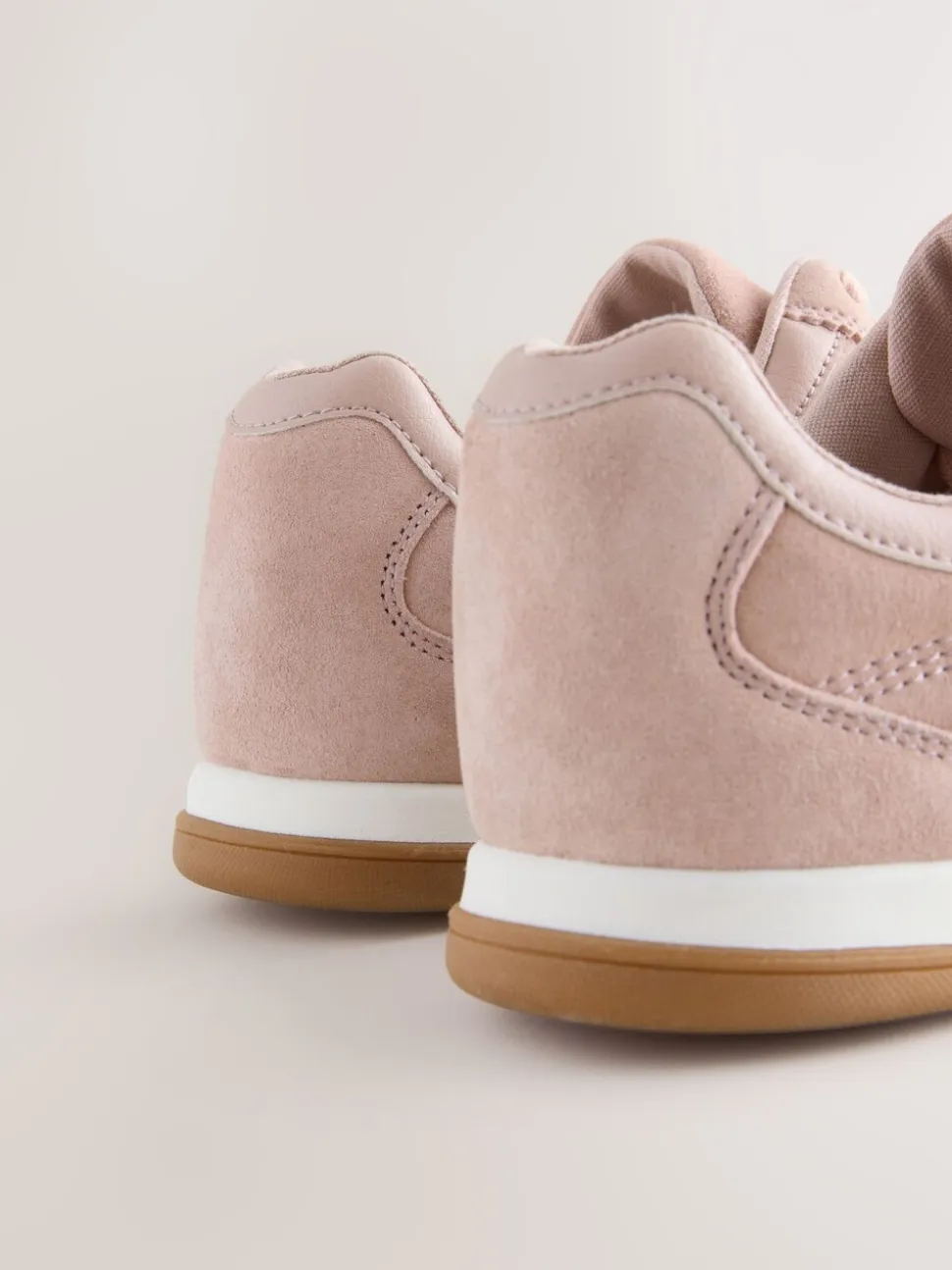 Roze suède - Leather Stitch Panel Detail Lace Up Trainers