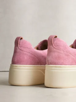 Roze suède - Signature leren sneakers met dikke plateauzolen en sleehak