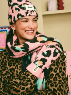 Roze/blauw - Eleanor Bowmer geruite wanten met lippenmotief