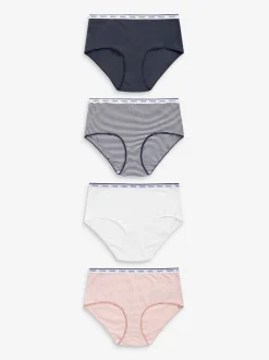 Roze/blauw gestreept - 4 Katoenen slipjes met logotailleband