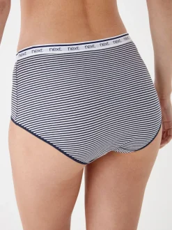 Roze/blauw gestreept - 4 Katoenen slipjes met logotailleband
