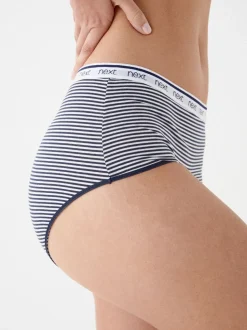 Roze/blauw gestreept - 4 Katoenen slipjes met logotailleband