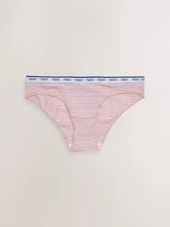 Roze/blauw gestreept - 4 Katoenen slipjes met logotailleband