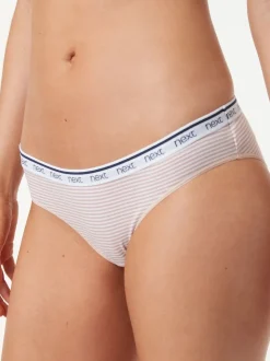 Roze/blauw gestreept - 4 Katoenen slipjes met logotailleband