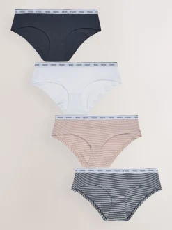 Roze/blauw gestreept - 4 Katoenen slipjes met logotailleband