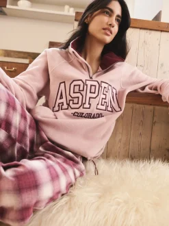 Roze/Bordeauxrood - Half Zip Graphic Fleece
