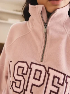 Roze/Bordeauxrood - Half Zip Graphic Fleece
