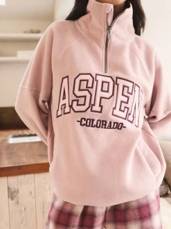 Roze/Bordeauxrood - Half Zip Graphic Fleece