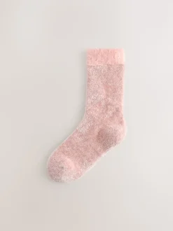 Roze/grijs met glans - 2 paar knusse fluwelen sokken