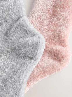 Roze/grijs met glans - 2 paar knusse fluwelen sokken