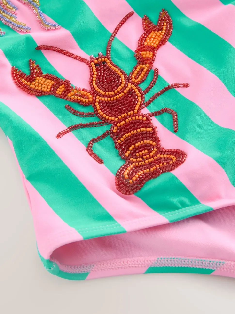 Roze/groene strepen - Beaded Embellished Tummy Control Scoop Swimsuit