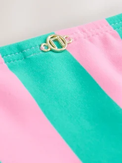 Roze/groene strepen - Bikinibroekje met gestrikte zijkant