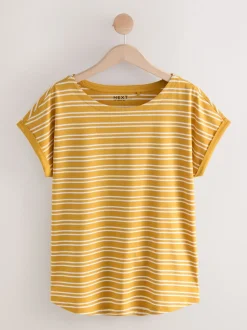 Roze/Groen/Wit/Geel strepen/palmprint - Set van 5 T-shirts met kapmouwtjes