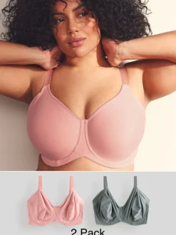 Roze/kaki - F-K cup onderarm gladmakende niet gevulde beugelbeha's met minimaliserend ultiem comfort verpakking van 2