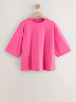 Roze/kaki/Strepen - T-shirts met ronde hals en driekwart mouwen van 100% katoen, set van 3