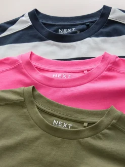 Roze/kaki/Strepen - T-shirts met ronde hals en driekwart mouwen van 100% katoen, set van 3