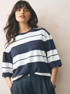 Roze/kaki/Strepen - T-shirts met ronde hals en driekwart mouwen van 100% katoen, set van 3