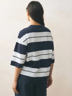 Roze/kaki/Strepen - T-shirts met ronde hals en driekwart mouwen van 100% katoen, set van 3