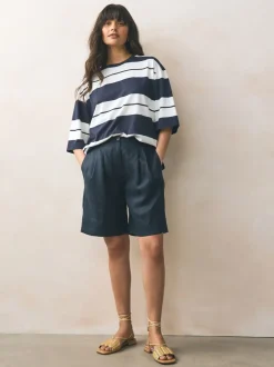 Roze/kaki/Strepen - T-shirts met ronde hals en driekwart mouwen van 100% katoen, set van 3