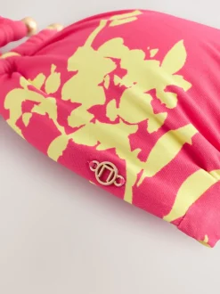 Roze/Limoengroen bloemmotief - Bandeaubikinitop met bies