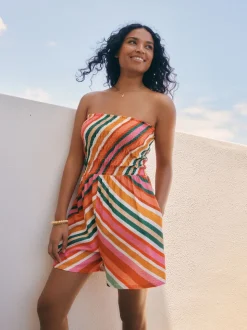 Roze/oranje - Bandeau playsuit met plooien