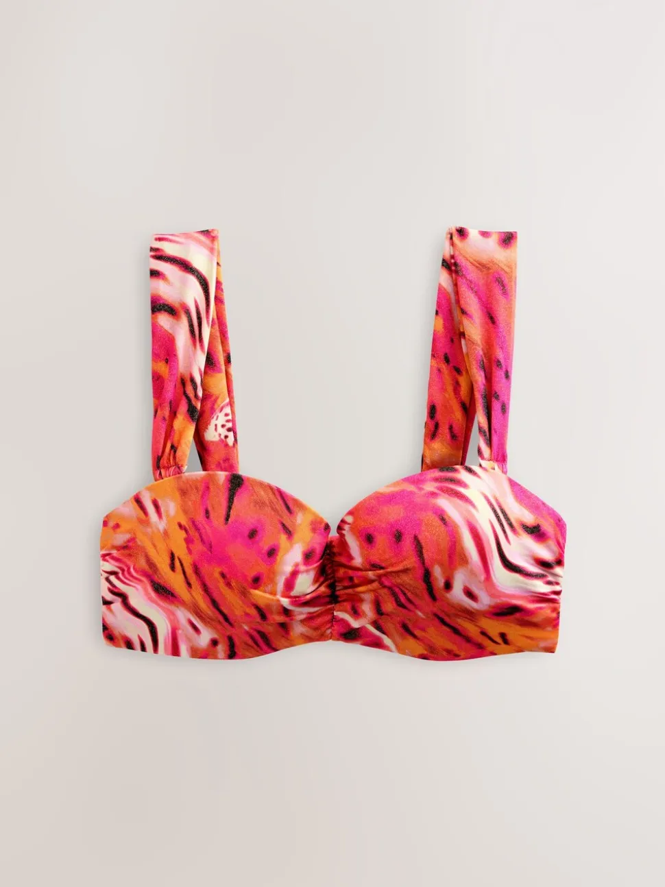 Roze/Oranje Metallic luipaardprint - Bandeaubikinitop met beugel