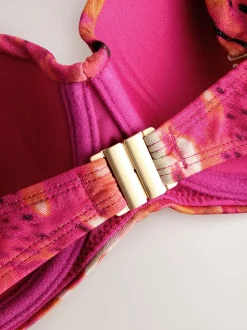 Roze/Oranje Metallic luipaardprint - Bandeaubikinitop met beugel