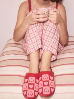 Roze/rood - Borg Mule Check Heart Slippers