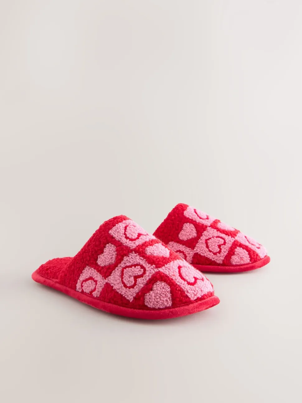 Roze/rood - Borg Mule Check Heart Slippers