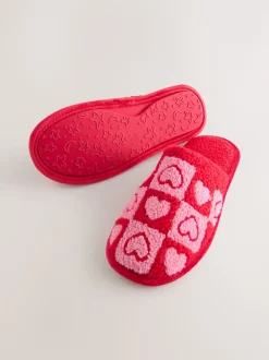 Roze/rood - Borg Mule Check Heart Slippers