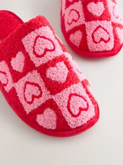 Roze/rood - Borg Mule Check Heart Slippers
